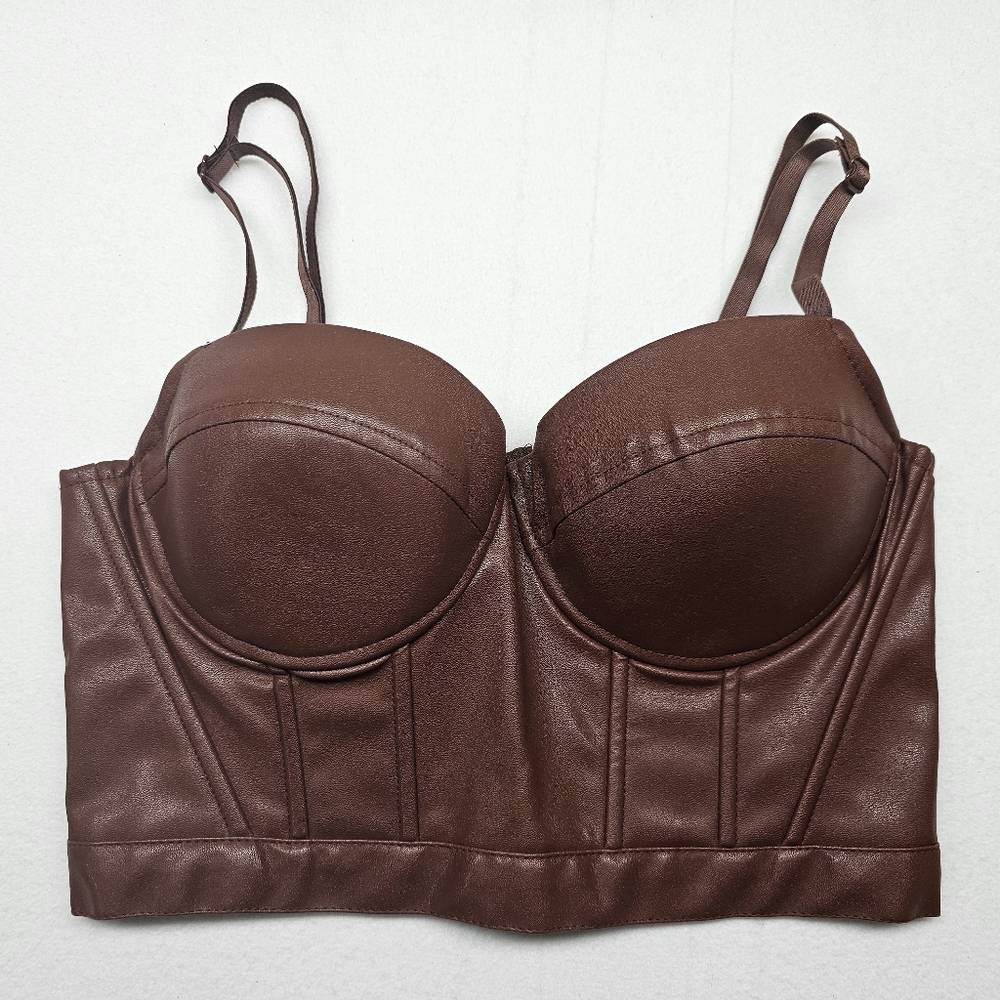 Rue21 Brown Faux Leather Corset Top Bustier Underwire Small RN70829